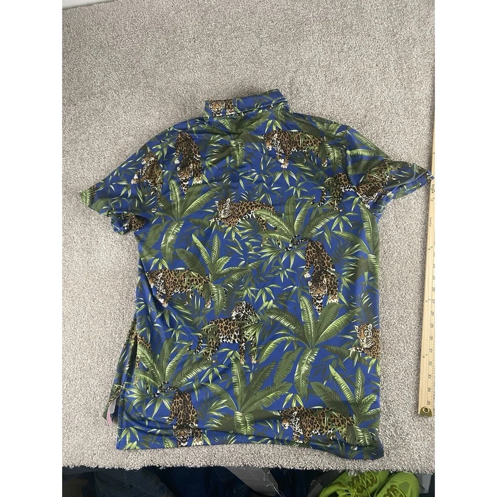 Ralph Lauren RLX Golf Polo Shirt‎ All Over Floral Jaguar Big Cat Hawaiian Mens L